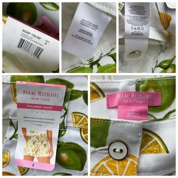Isaac Mizrahi Lemon Lime Scattered Print Tailored Short Yellow Green Size 6 - Picture 4 of 8